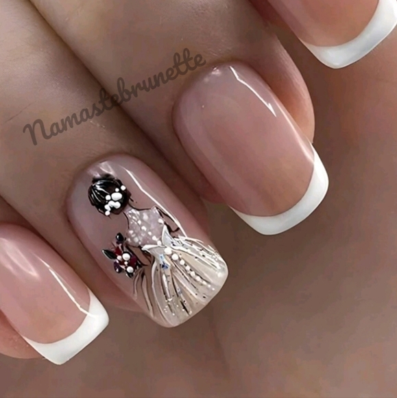 French Manicure Bride Press On Nails - Picture 1 of 6